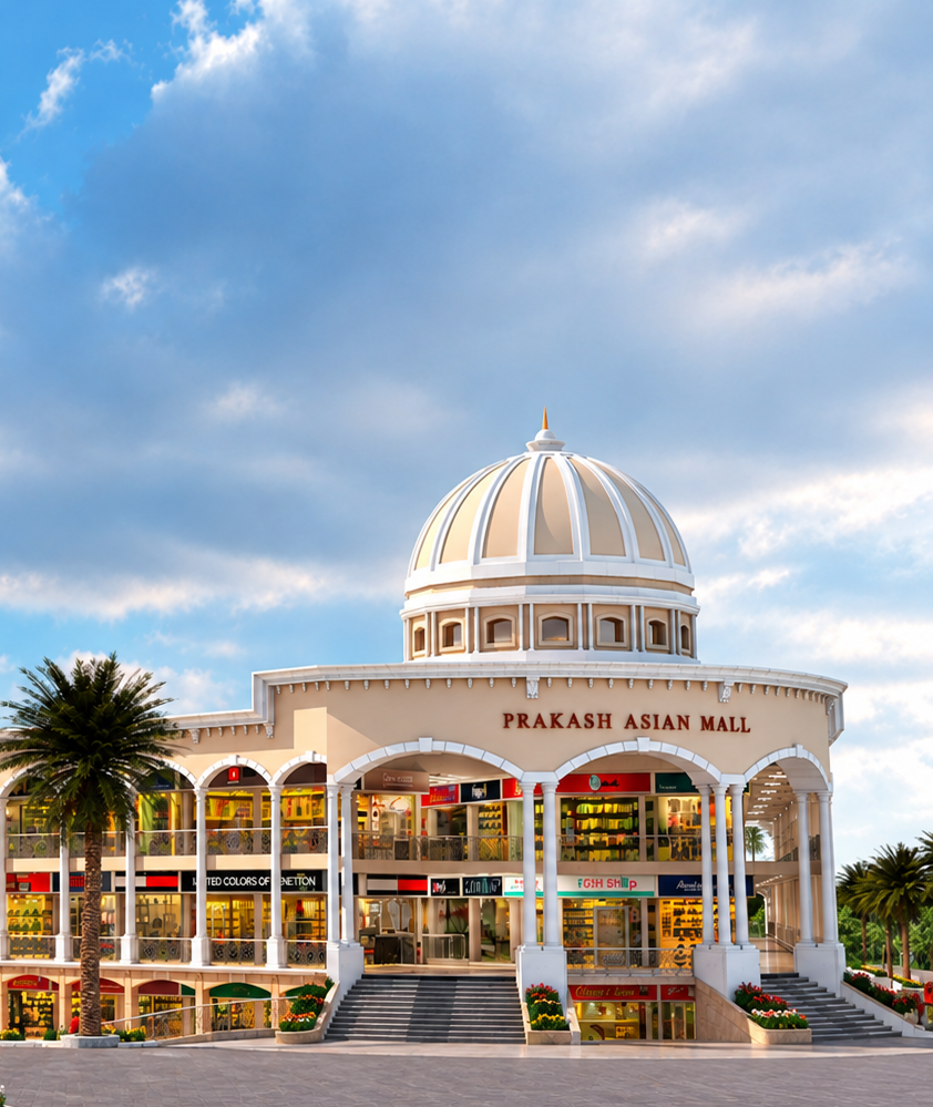 Prakash Asian Mall — rear elevation and central atrium renderings